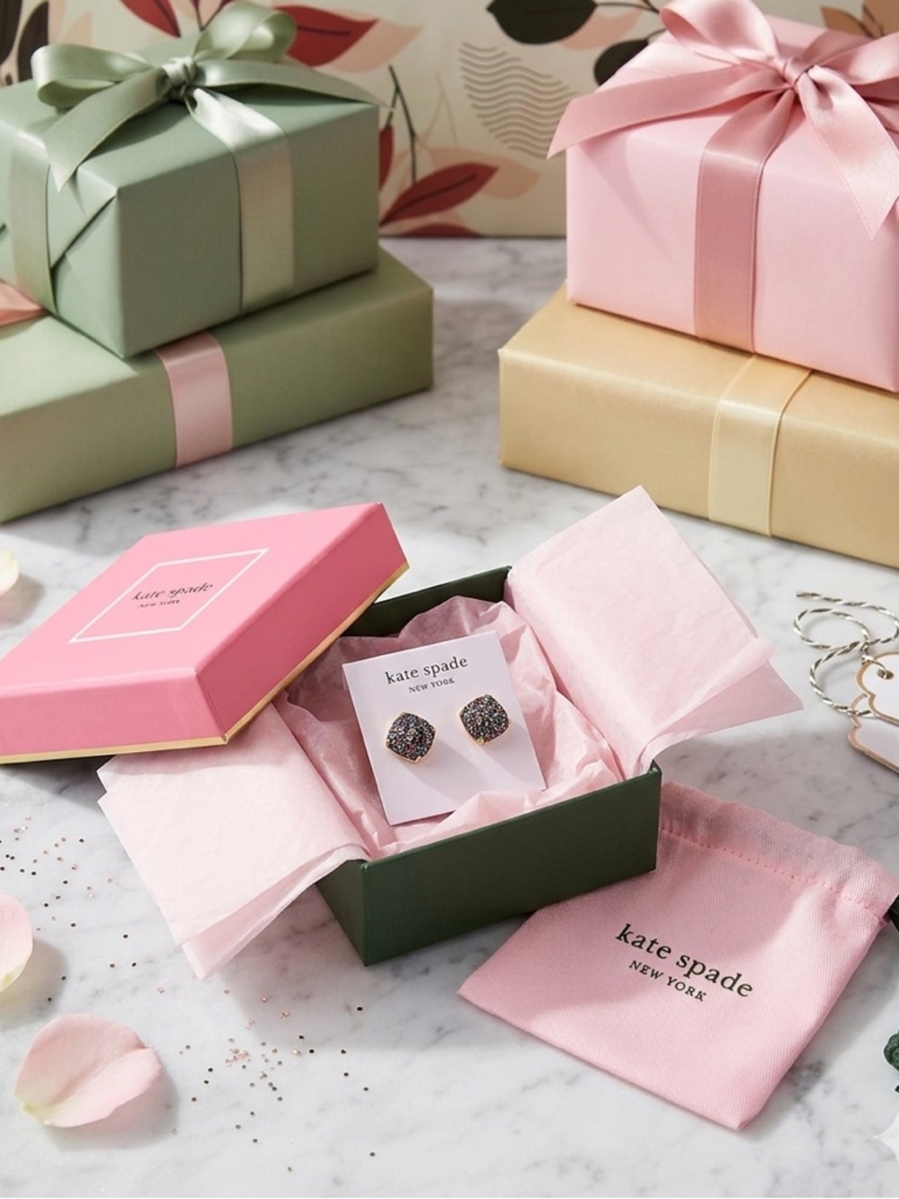 kate spade Glitter Dome Stud Earrings in Multicolor with Pink Gift Box